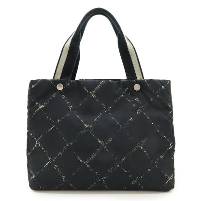Chanel Vintage Travel Line Tote Shoulder Bag Nylon Black Red