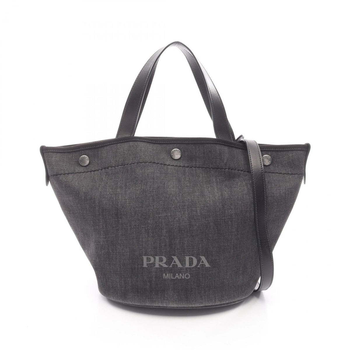 Prada Tote Denim City Calf Black 2-Way