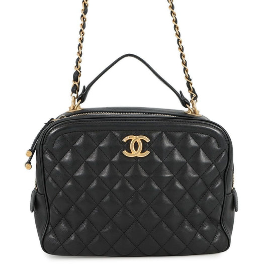 Chanel Chain Shoulder Bag Quilted CC Logo Vanity Lambskin Black 2-Way