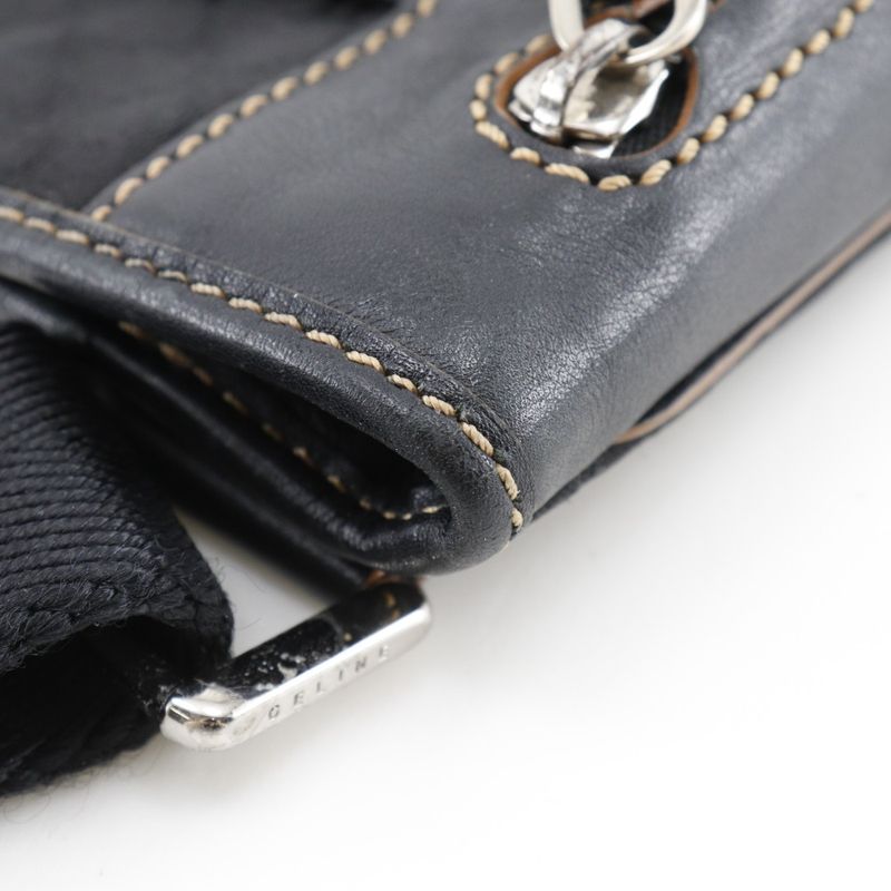 Celine Macadam 157112jbu Nylon Canvas And Leather Black Unisex Shoulder Bag