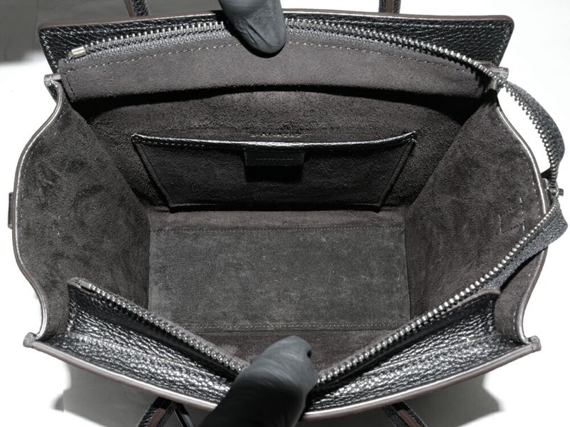 Celine Hand Tote Shoulder Bag Luggage Nano Shopper Drummed Calfskin Black 2WAY