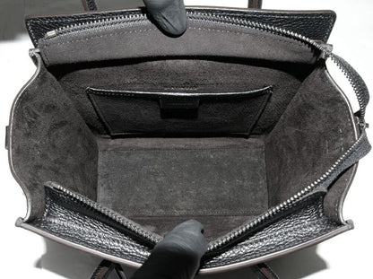 Celine Hand Tote Shoulder Bag Luggage Nano Shopper Drummed Calfskin Black 2WAY