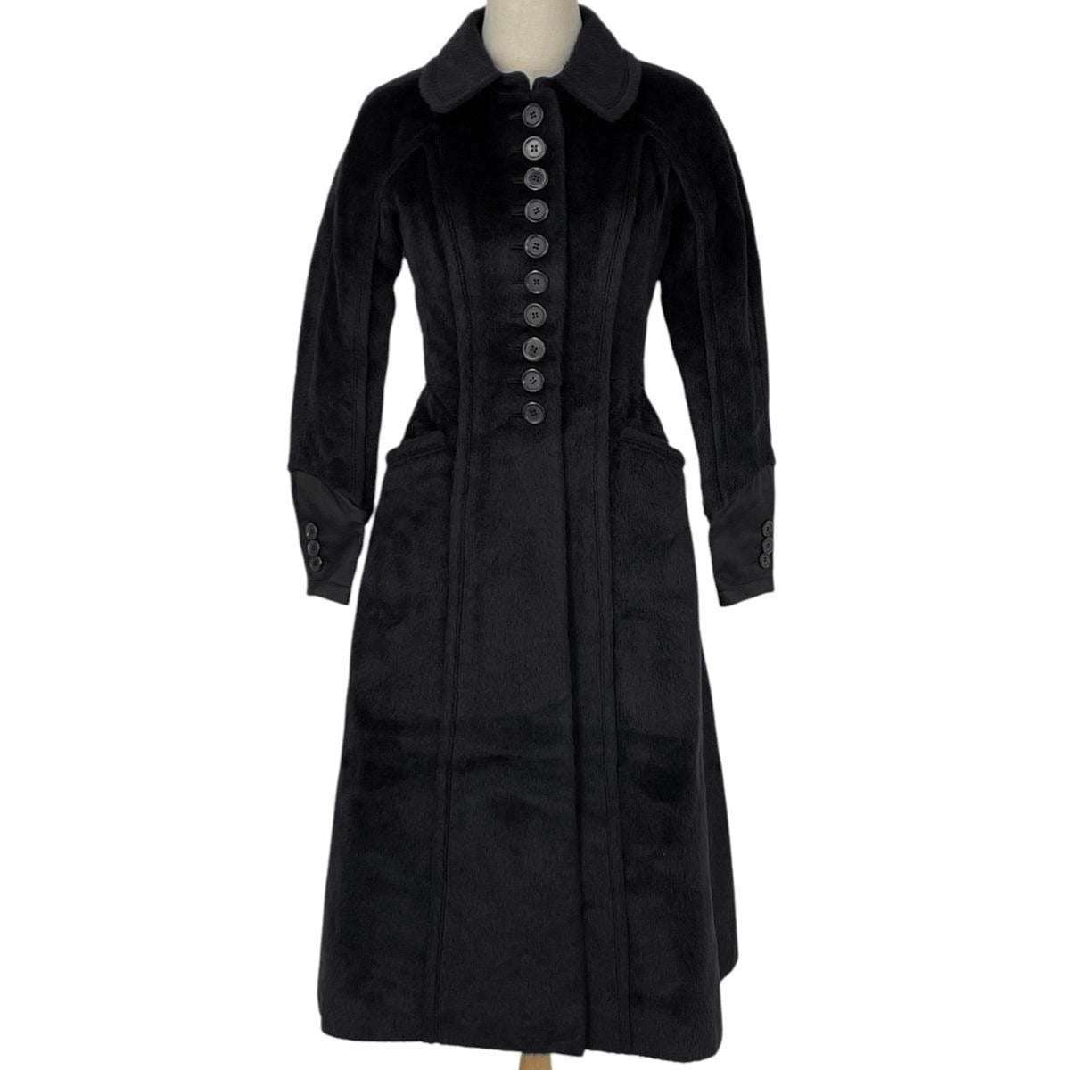 Louis Vuitton Logo Button Long Coat Wool Llama Black