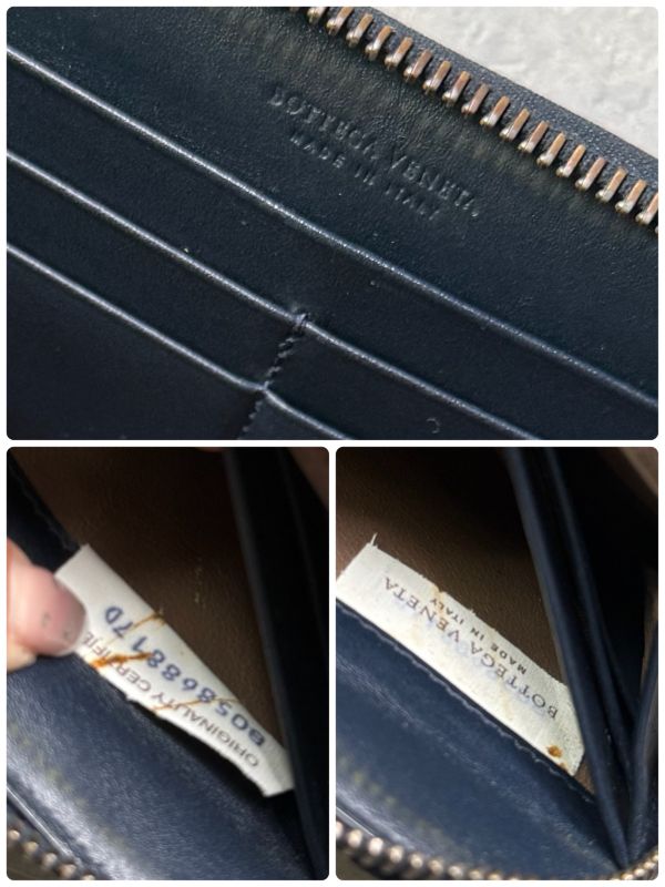 Bottega Veneta Round Zipper Long Wallet Intrecciato Calf Leather Navy Long