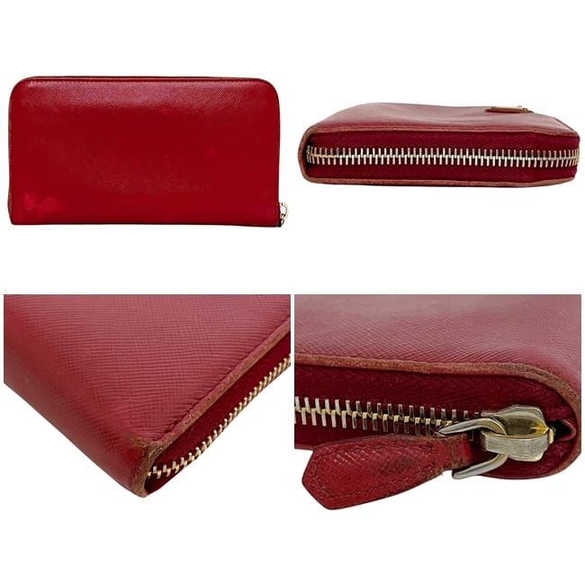 Prada Round Zipper Long Wallet Red 1m0506 Wallet Saffiano