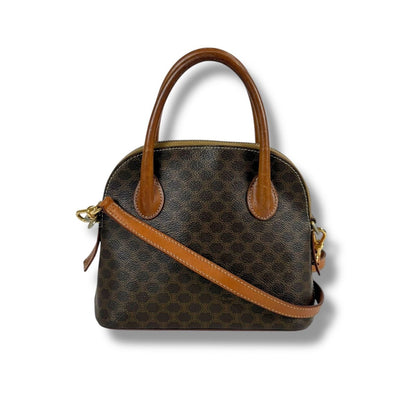 Celine 2-Way Mini Top Handle Bag Macadam Pattern Leather Brown