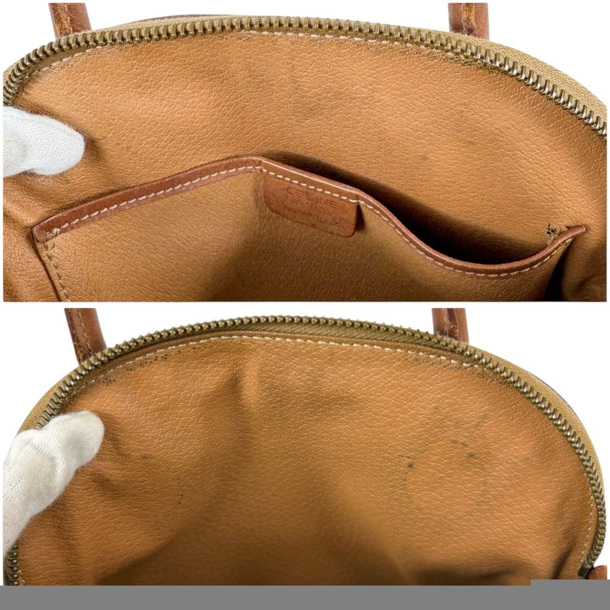 Celine 2-Way Mini Top Handle Bag Macadam Pattern Leather Brown — view 8