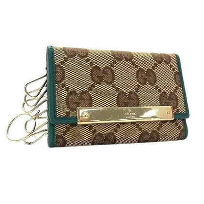 Gucci Key Case GG Canvas Beige Brown Green Leather