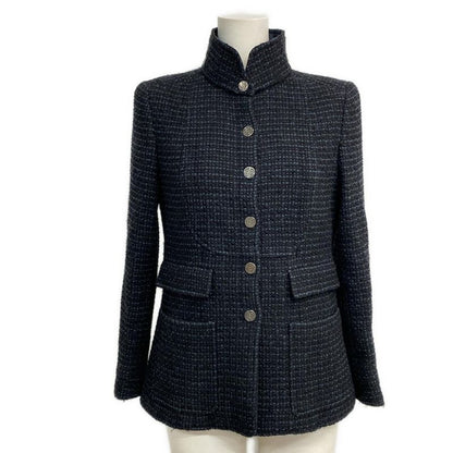 Chanel Jacket Size 42 L Women's P19831 Black And Navy Lame / Long Sleeves /