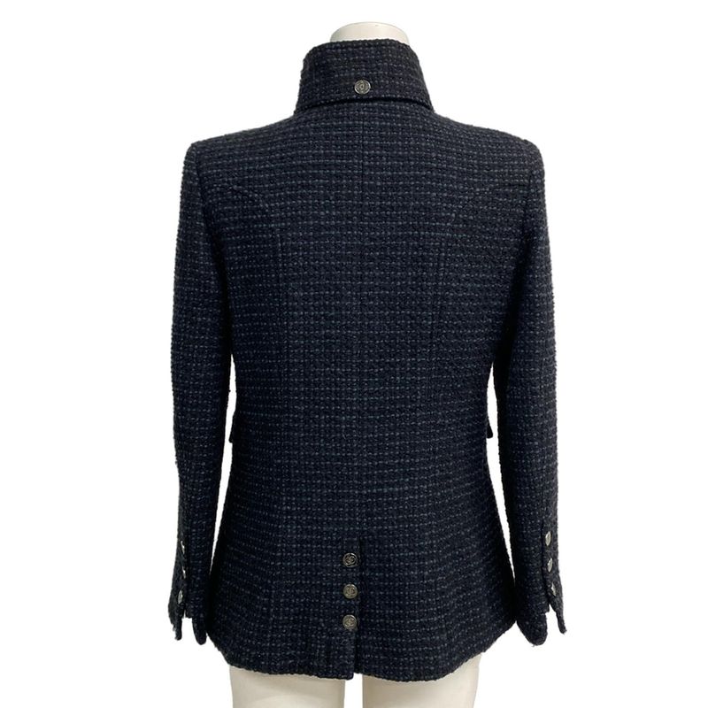 Chanel Jacket Size 42 L Women's P19831 Black And Navy Lame / Long Sleeves /