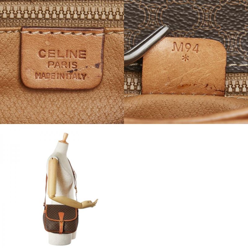 Celine Macadam Vintage Crossbody Shoulder Bag Brown PVC Leather Women Celine