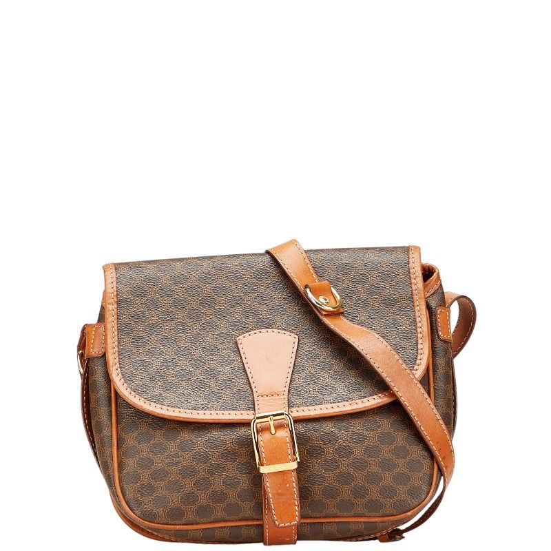 Celine Macadam Vintage Crossbody Shoulder Bag Brown PVC Leather Women Celine