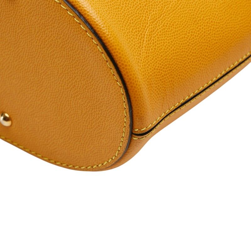 Celine Logo Ring Handbag Tote Bag Yellow Leather Women Celine