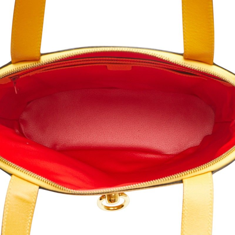 Celine Logo Ring Handbag Tote Bag Yellow Leather Women Celine