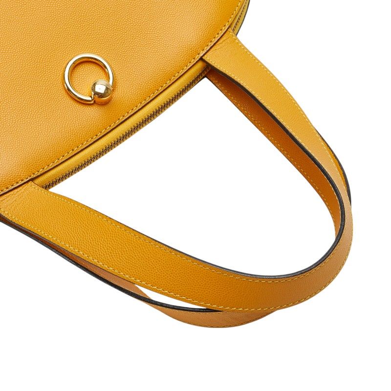 Celine Logo Ring Handbag Tote Bag Yellow Leather Women Celine