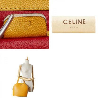 Celine Logo Ring Handbag Tote Bag Yellow Leather Women Celine