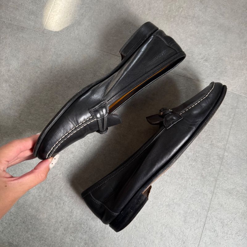 Hermes Chaine D'ancre Loafer Moccasin Farandole Leather Black Stitching 36 23cm