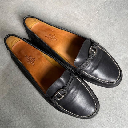 Hermes Chaine D'ancre Loafer Moccasin Farandole Leather Black Stitching 36 23cm