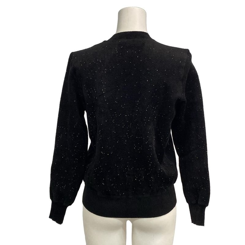 Chanel Long Sleeve Sweater Size 34 S Women's P57096 Black And Gold Coco Mark