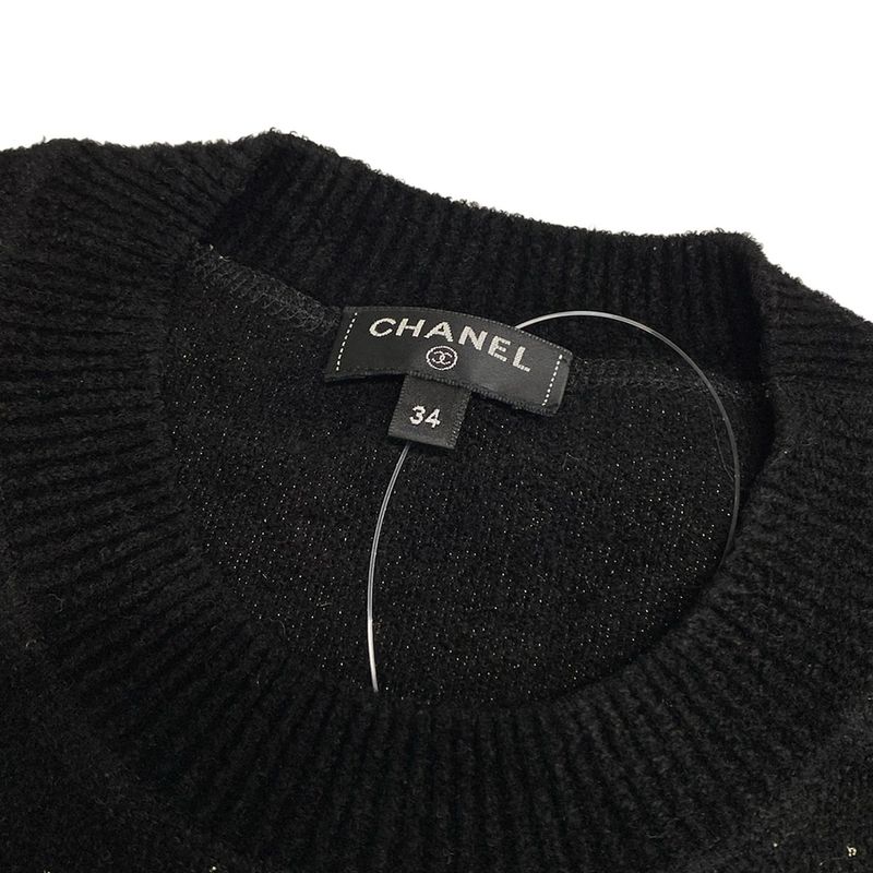 Chanel Long Sleeve Sweater Size 34 S Women's P57096 Black And Gold Coco Mark