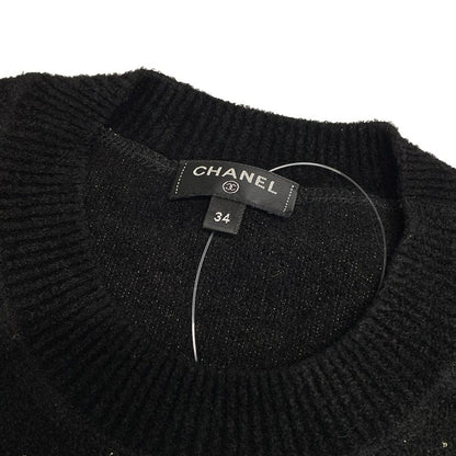 Chanel Long Sleeve Sweater Size 34 S Women's P57096 Black And Gold Coco Mark