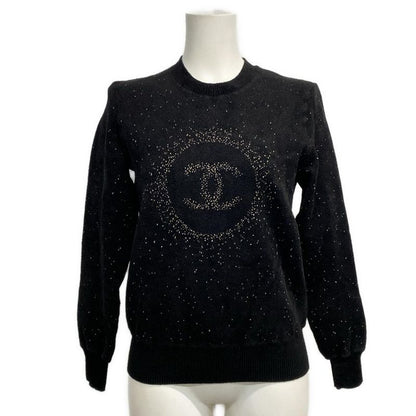 Chanel Long Sleeve Sweater Size 34 S Women's P57096 Black And Gold Coco Mark