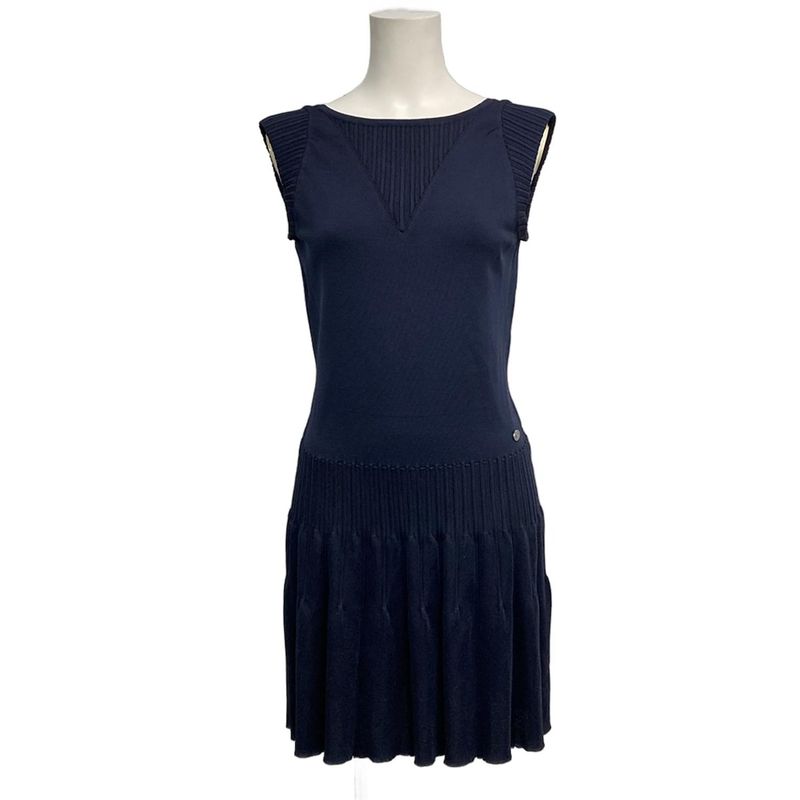 Chanel Dress Size 36 S Women's P47976 Dark Navy Knit