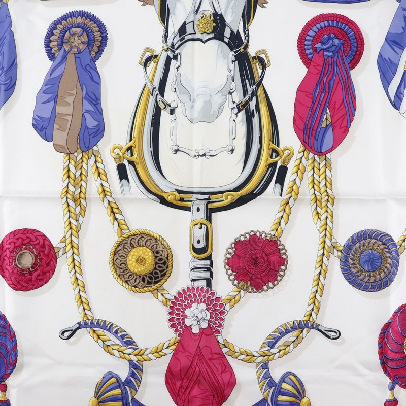 Hermes Carré 90 Frontaux Et Cocardes Front Rosette Insignia Silk Blue Women's