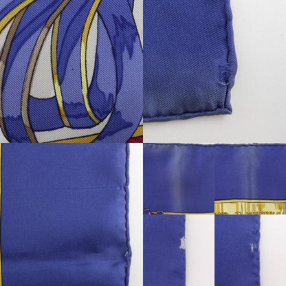 Hermes Carré 90 Frontaux Et Cocardes Front Rosette Insignia Silk Blue Women's