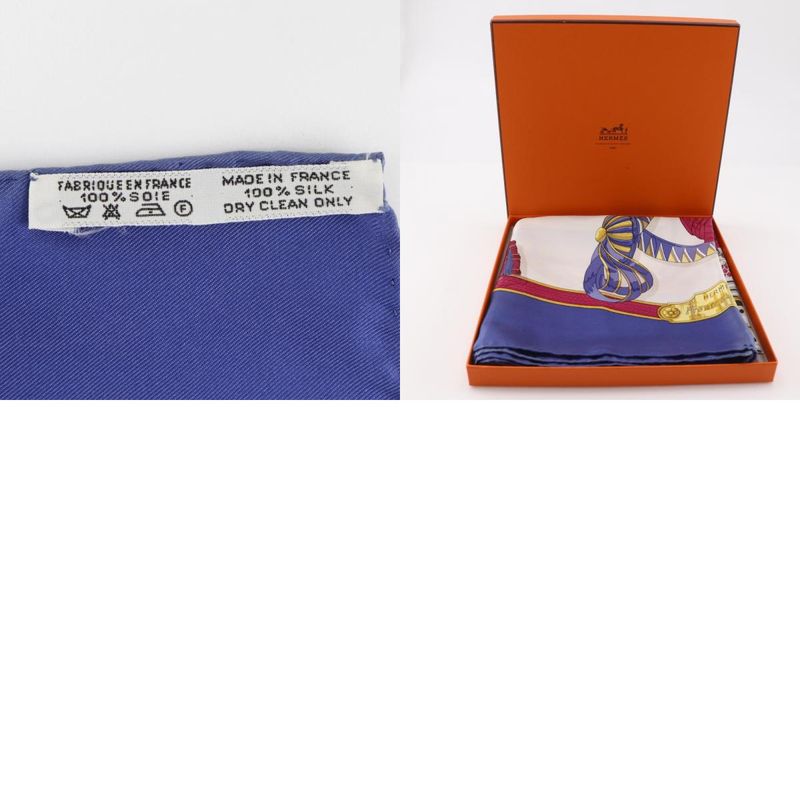 Hermes Carré 90 Frontaux Et Cocardes Front Rosette Insignia Silk Blue Women's
