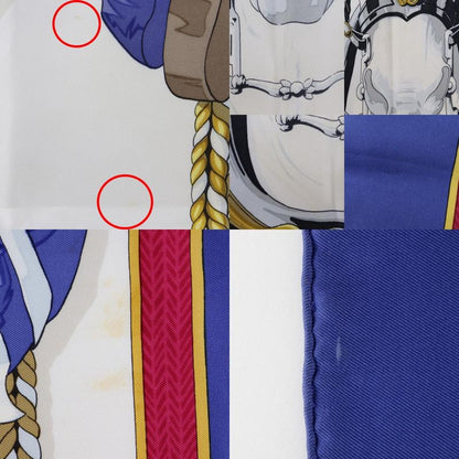 Hermes Carré 90 Frontaux Et Cocardes Front Rosette Insignia Silk Blue Women's