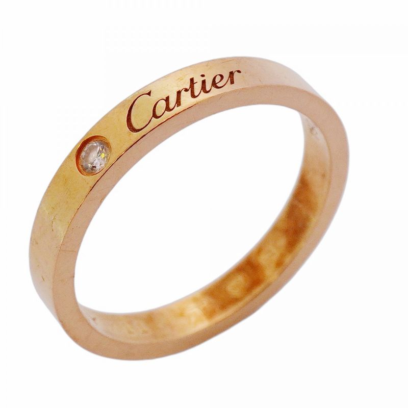 Cartier Ring C Deux/engraved 1PD 18K Pink Gold Pink Gold With Diamonds #57 Men's