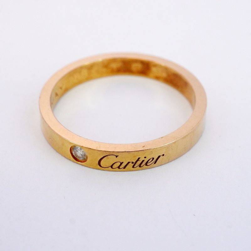 Cartier Ring C Deux/engraved 1PD 18K Pink Gold Pink Gold With Diamonds #57 Men's