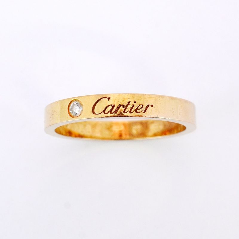 Cartier Ring C Deux/engraved 1PD 18K Pink Gold Pink Gold With Diamonds #57 Men's