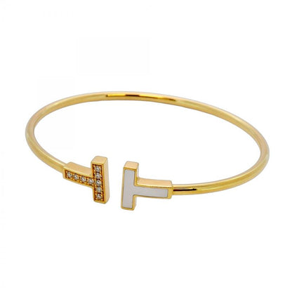 Tiffany & Co Bangle T-wire 9PD 18K Yellow Gold Yellow Gold Diamond Mother-of-pea