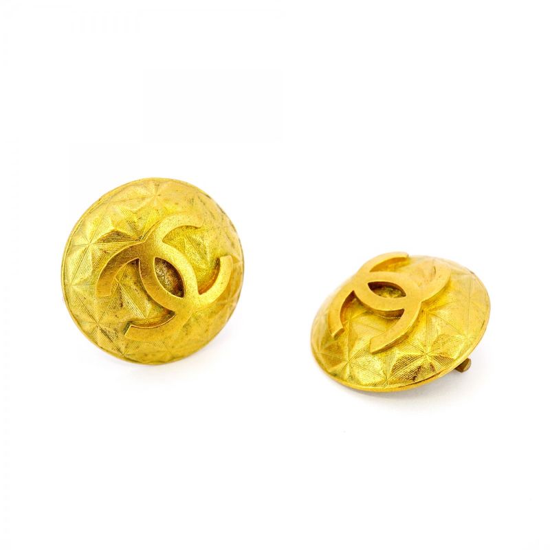 Chanel Earrings Vintage Coco Mark Round Shape Circle GP Plated Gold Ladies