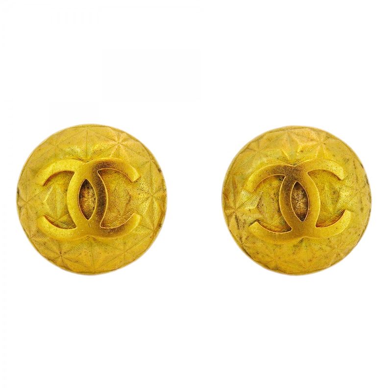 Chanel Earrings Vintage Coco Mark Round Shape Circle GP Plated Gold Ladies