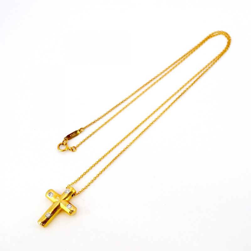 Tiffany & Co Necklace Dots Cross 4PD 18K Yellow Gold Yellow Gold Diamond Ladies