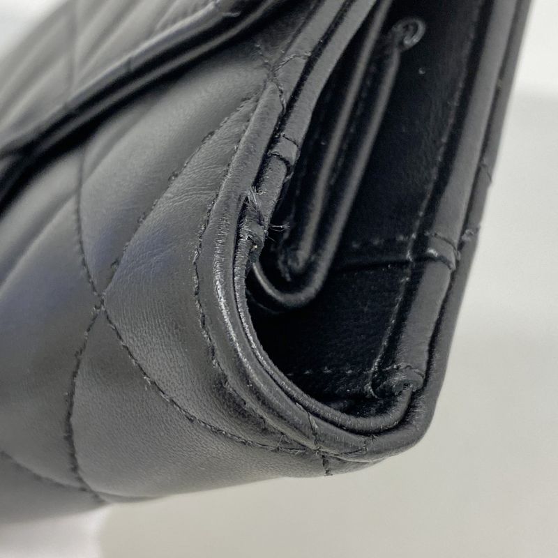 Chanel Trifold Long Wallet Matelasse Lambskin Black Silver Hardware Women
