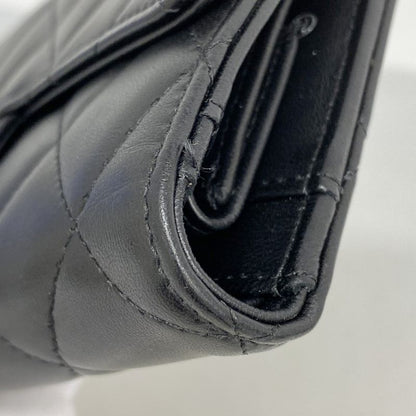 Chanel Trifold Long Wallet Matelasse Lambskin Black Silver Hardware Women
