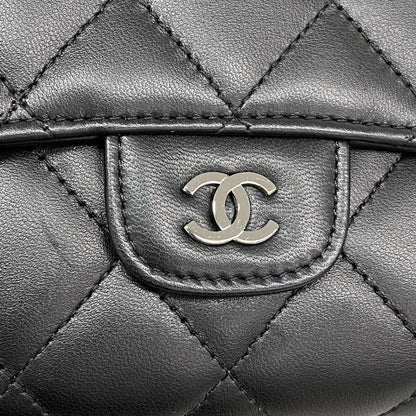 Chanel Trifold Long Wallet Matelasse Lambskin Black Silver Hardware Women