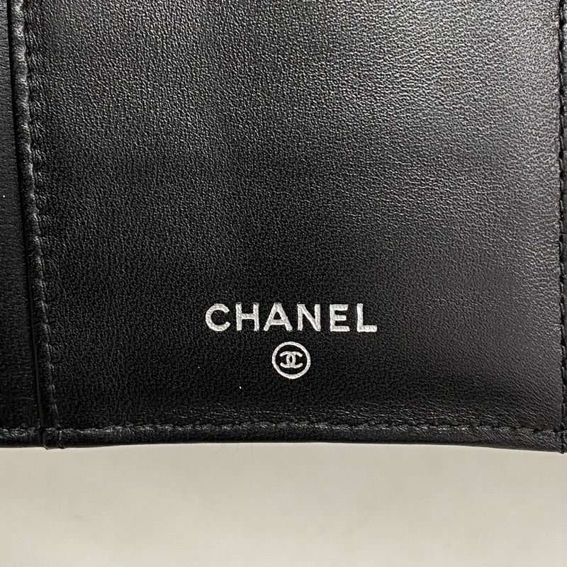 Chanel Trifold Long Wallet Matelasse Lambskin Black Silver Hardware Women
