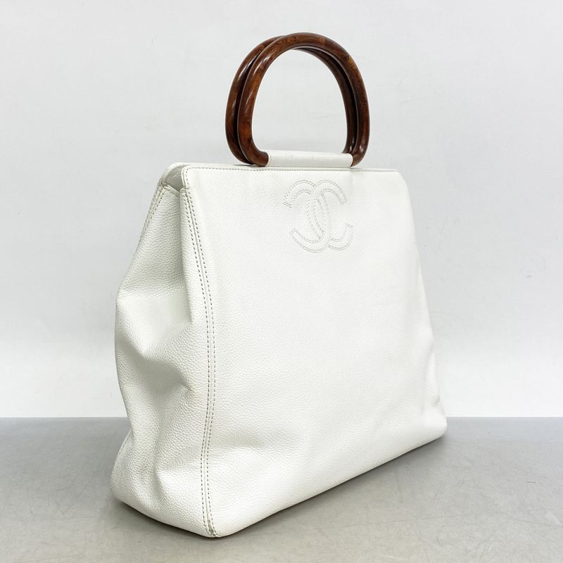 Chanel Handbag Caviar Skin White Gold Hardware Women