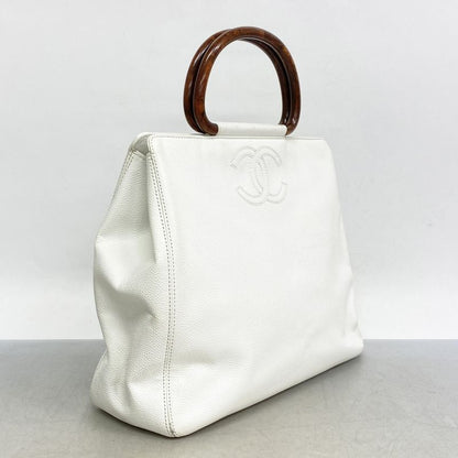 Chanel Handbag Caviar Skin White Gold Hardware Women