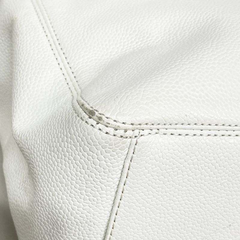 Chanel Handbag Caviar Skin White Gold Hardware Women