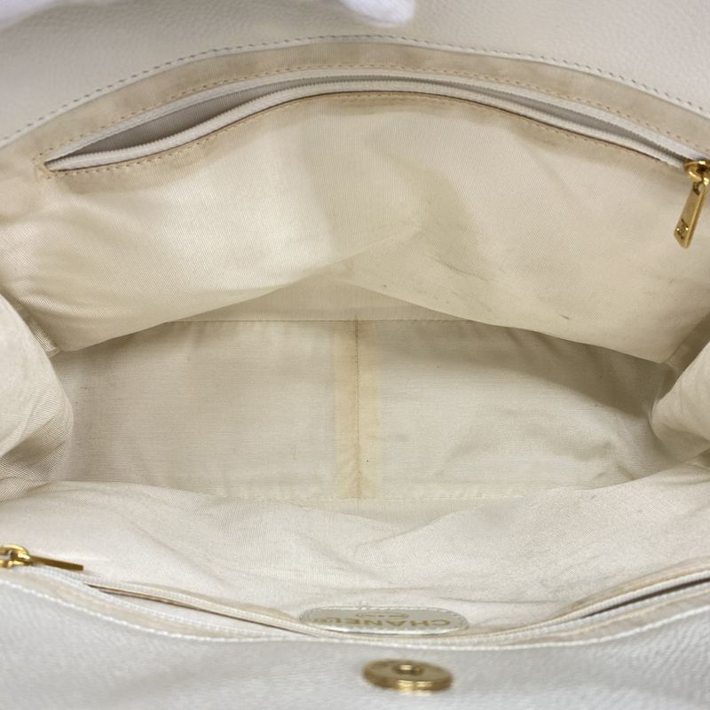 Chanel Handbag Caviar Skin White Gold Hardware Women