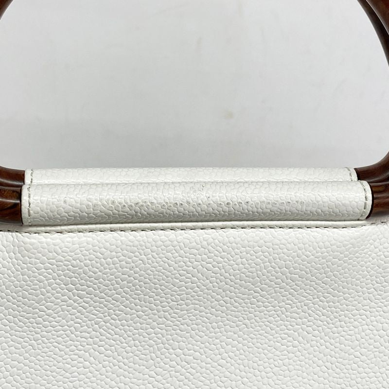 Chanel Handbag Caviar Skin White Gold Hardware Women