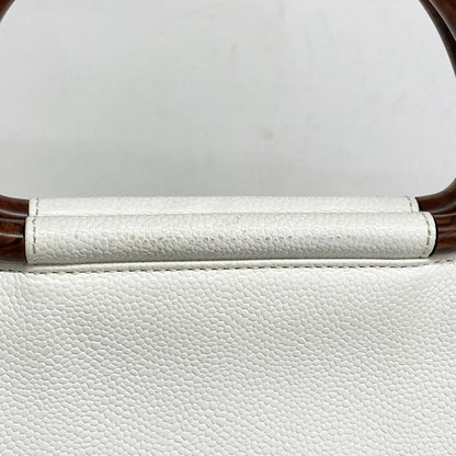 Chanel Handbag Caviar Skin White Gold Hardware Women