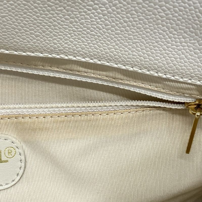 Chanel Handbag Caviar Skin White Gold Hardware Women