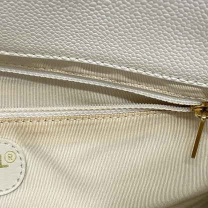 Chanel Handbag Caviar Skin White Gold Hardware Women